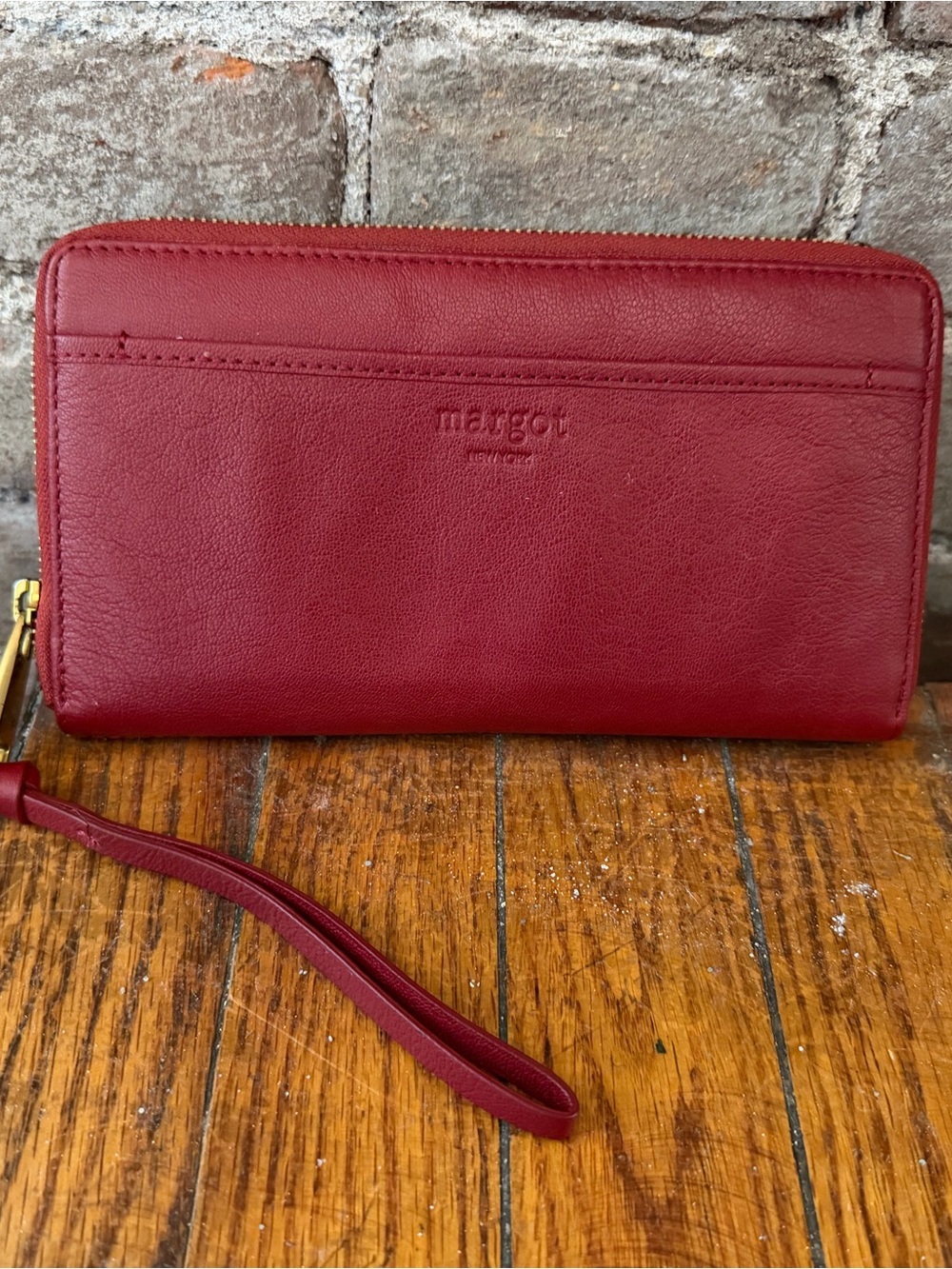 margot New York gabby red Leather Zip Pouch with Gold Hardware